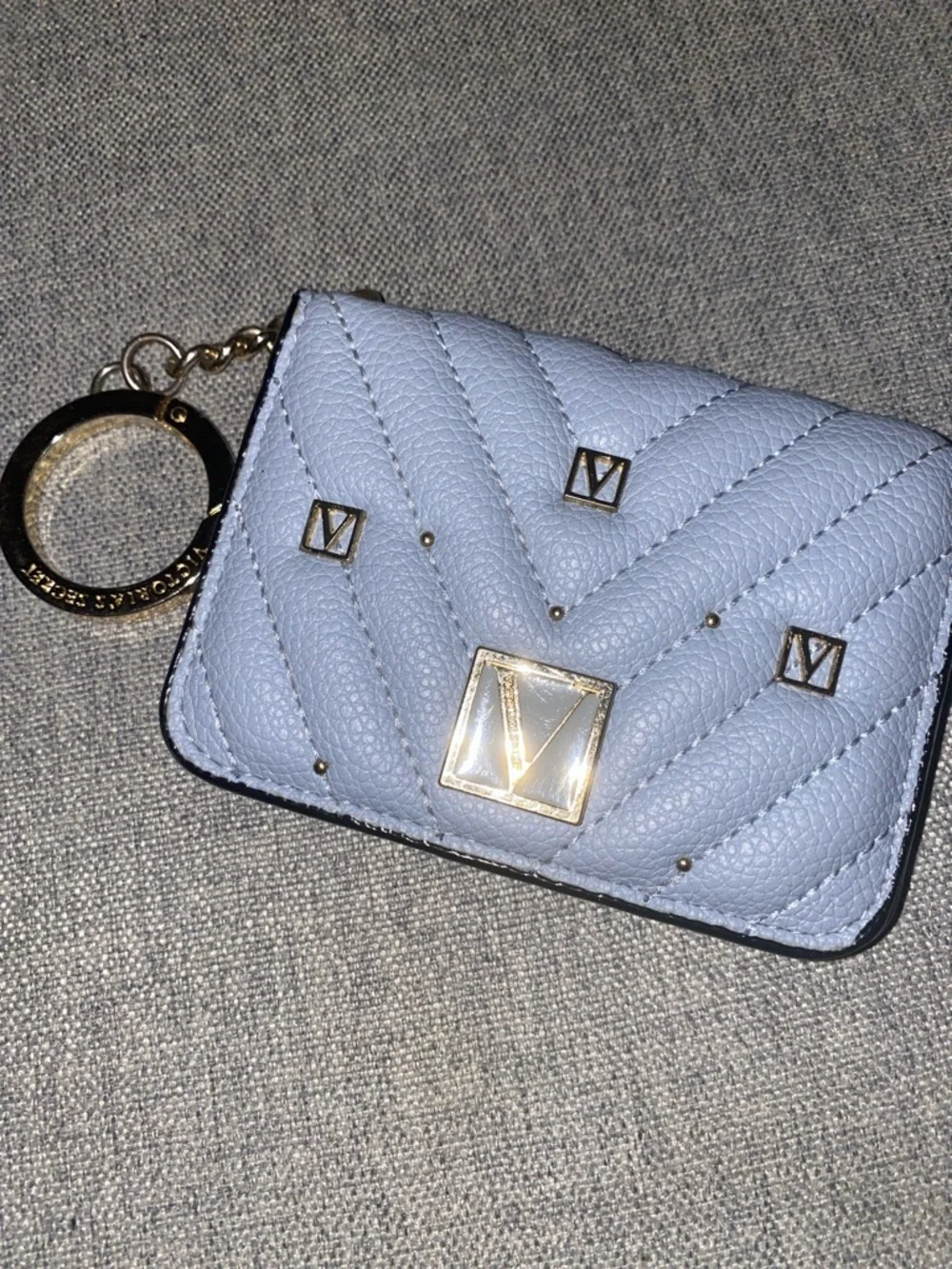 Victoria's Secret Light Blue Quilted Keychain Card Case - Picture 1 of 4